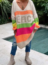 Women Midi knit Color block Sweater