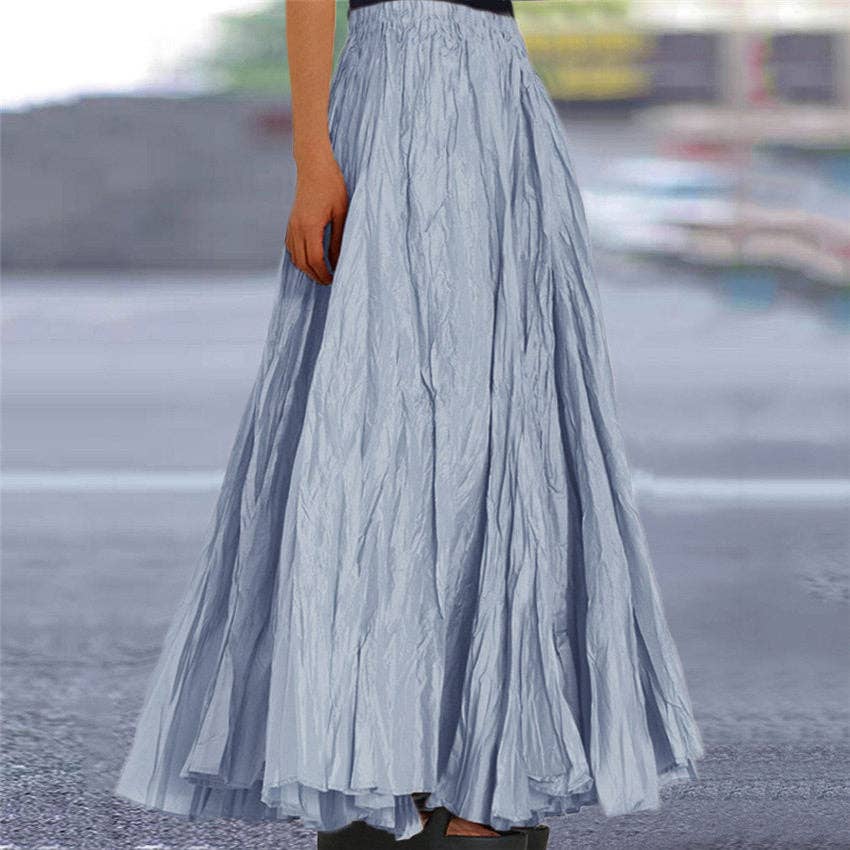Summer Women's Solid Color A-Line Pleated Maxi Skirt
