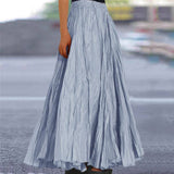 Summer Women's Solid Color A-Line Pleated Maxi Skirt