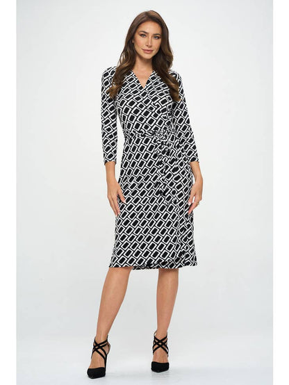 Women Midi Dress V neck Print Jersey with Slit