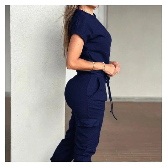 Women Leisure workout Short Sleeve Drawstring Set