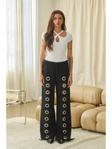 Women French Terry Sweatpants Wide Leg with Grommet Detail Pant