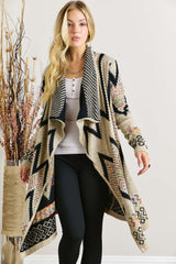 Women Sweater Aztec MULTI COLOR AZTEC SWEATER CARDIGAN: BEIGE