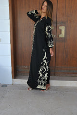 Women Cotton Flock of  Birds  Embroidery Kaftan Maxi Dress By Gipci