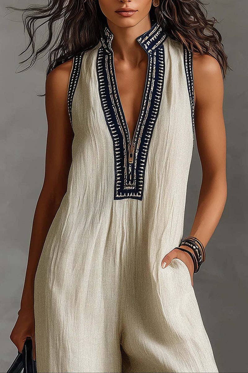 Collar Sleeveless Jumpsuit