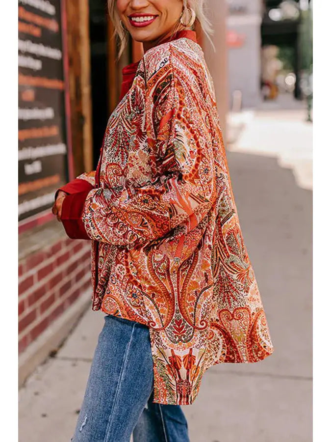 Women Baroque Paisley Boxy Over Sized Shirt