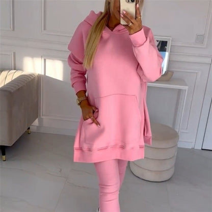 Women Thickened Threaded Hoodie and Leggings Set