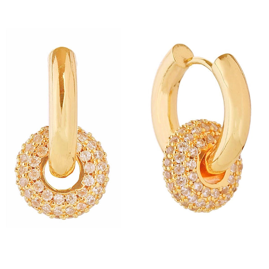 Women Gold Pave Earring Huggie Hoops