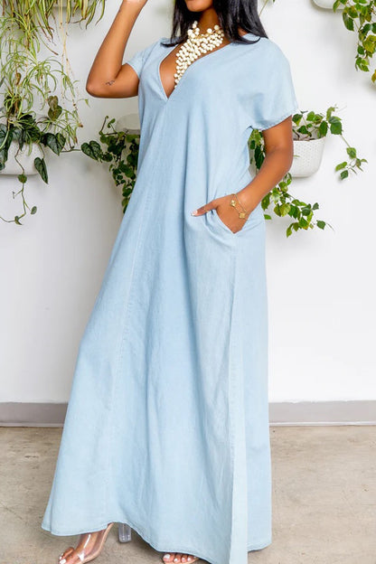 Women Denim Maxi Dress Reverisible Wear By Fancy Dream USA