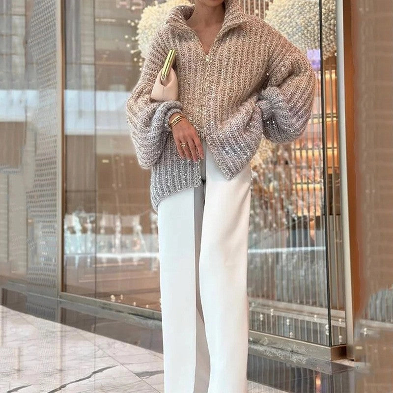 Women Classy Chunky Zip Sweater