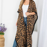 Women Long Open Front  Leopard Print Shawl Kimono