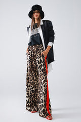 Women Leopard Wide Leg Pant with Red stripe