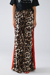 Women Leopard Wide Leg Pant with Red stripe