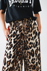Women Leopard Wide Leg Pant with Red stripe