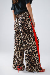 Women Leopard Wide Leg Pant with Red stripe