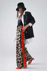 Women Leopard Wide Leg Pant with Red stripe