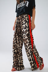 Women Leopard Wide Leg Pant with Red stripe