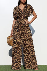 Women Leopard V Neck Jumpsuit