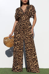 Women Leopard V Neck Jumpsuit