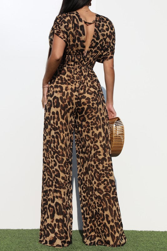 Women Leopard V Neck Jumpsuit