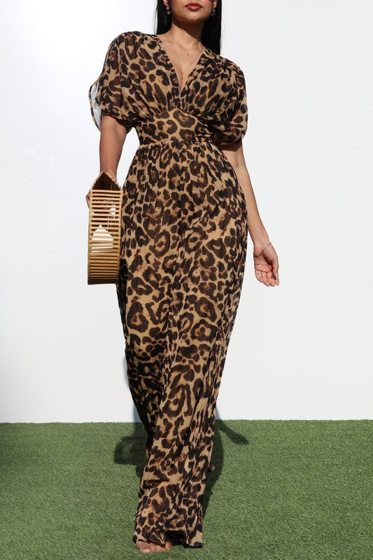 Women Leopard V Neck Jumpsuit