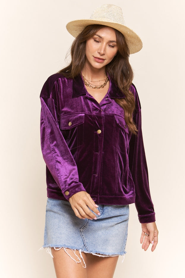 Women Jacket Long Sleeve Button Up Velvet