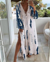 Cheetah print Lace Up high slit maxi dress: BROWN / 1-1-1-1 / S-M-L-XL