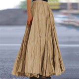 Summer Women's Solid Color A-Line Pleated Maxi Skirt
