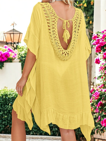 Women Tunic Dress Cover Up Crochet knit V Neck Oversized Tie-Back By Ann Kaci