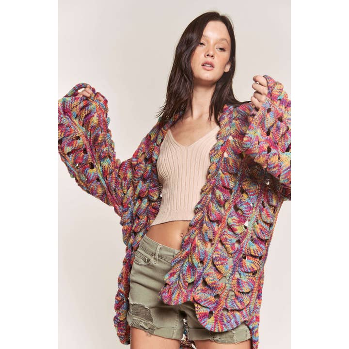 Women Multi Color Open Long Sleeve Sweater Cardigan