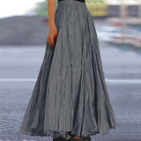 Summer Women's Solid Color A-Line Pleated Maxi Skirt