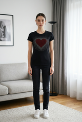 Women & Junior Short Sleeve T shirt  Rhinestone Heart Burst By Bling Bling U Sparkle Girl