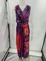 Women Sleeveless Tie Dye Maxi V Neck Dress By Unishe