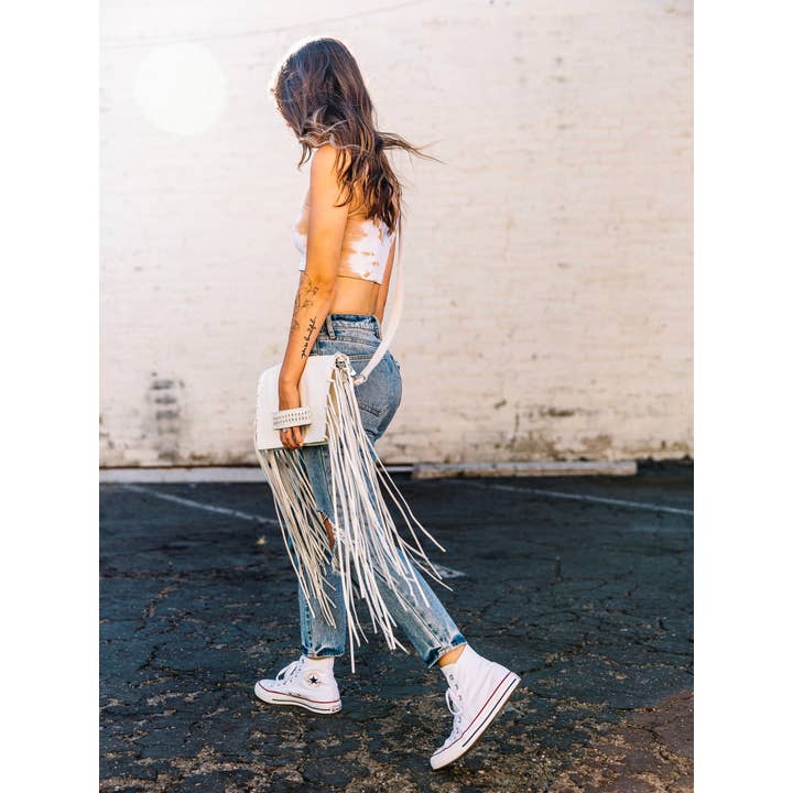 Women Lita Convertible Leather Clutch Cross Body with Fringe Tote