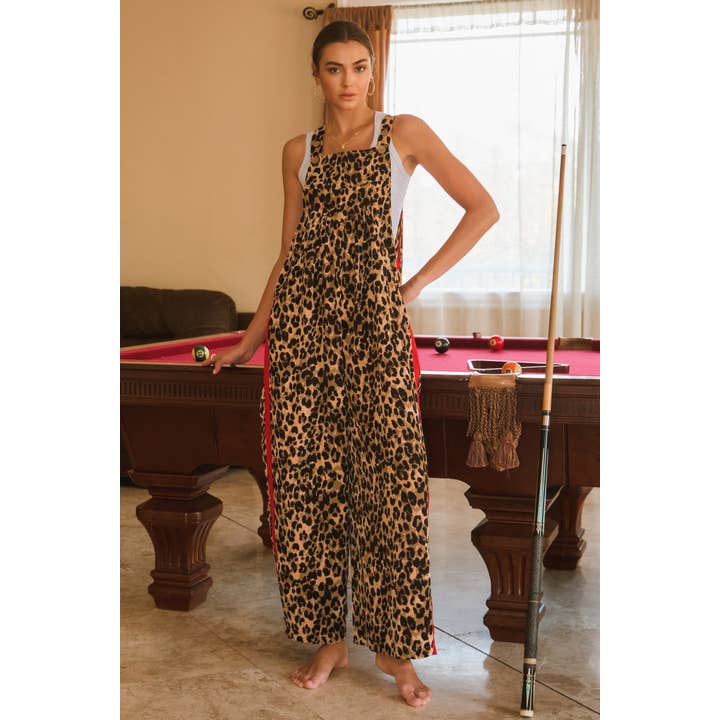 Women Leopard Overall with red Stripe