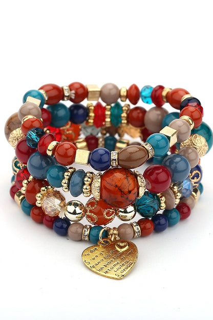 Women Bohemian Multi-Layer Crystal Heart Bead Bracelet