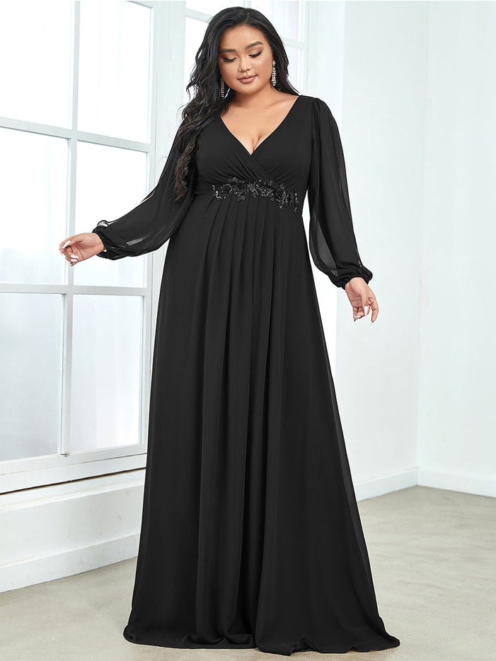 Women Maxi Dress Chiffon Lantern Sleeve Plus Size evening Dress