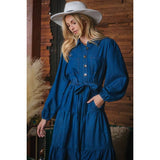 Women Denim Midi Tiered Dress
