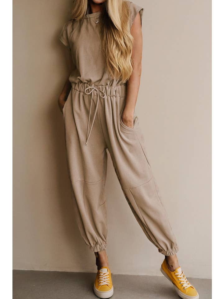 Women Jumpsuit Cap Sleeve Open Back Drawstring Jogger By Aapparella