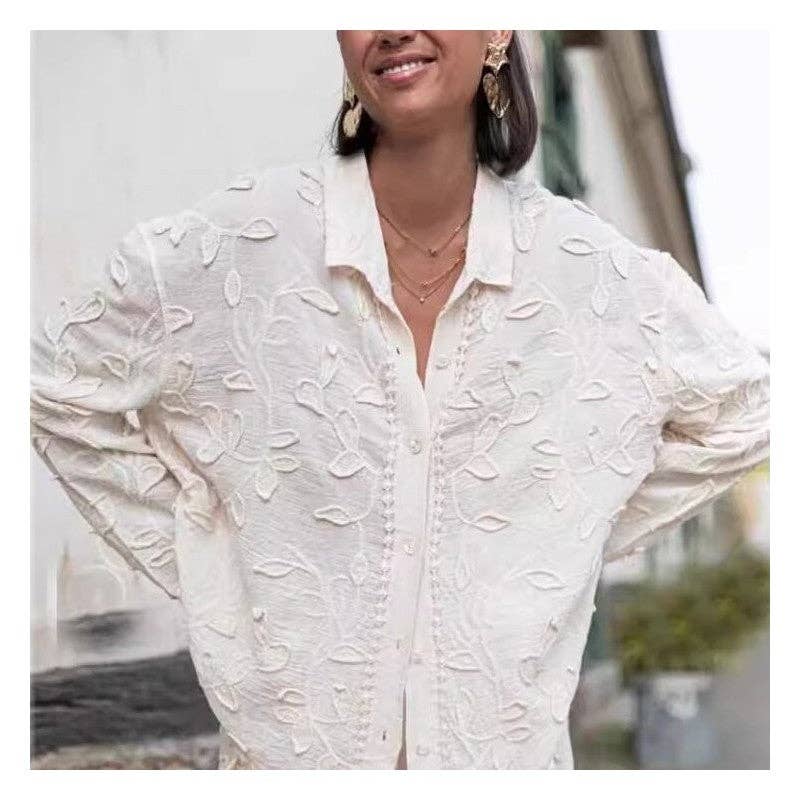 Women Fashionable White Jacquard Co-ord Set: WHITE / L