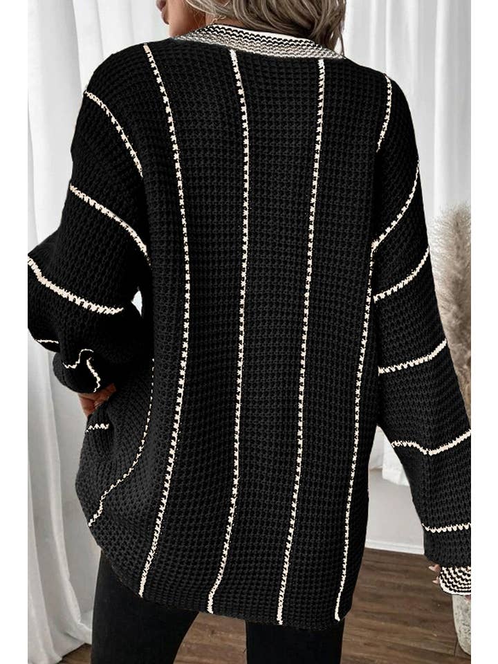 Women Striped Tunic Sweater V Neck