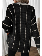 Women Striped Tunic Sweater V Neck