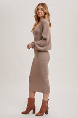 Women V Neck Knit Midi Dress with Knit Shrug Set