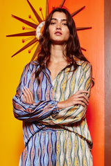 Women Blouse Color block Contrasts Print Long Sleeve Shirt By Bucketlist