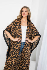 Women Long Open Front  Leopard Print Shawl Kimono