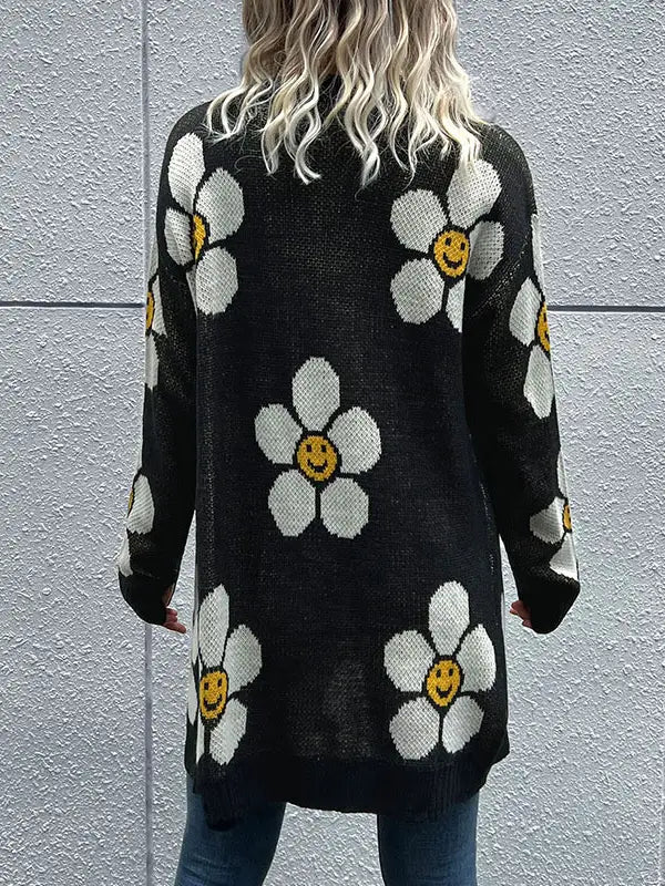 Women Medium Length Floral Sweater