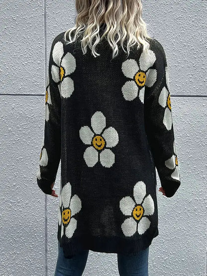 Women Medium Length Floral Sweater
