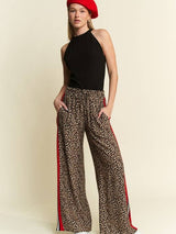 Women Contrast Leopard Red Panel Pant
