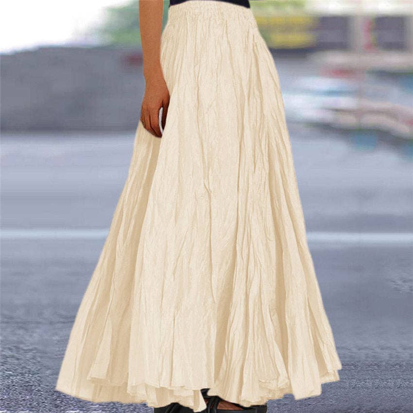 Summer Women's Solid Color A-Line Pleated Maxi Skirt