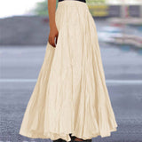Summer Women's Solid Color A-Line Pleated Maxi Skirt